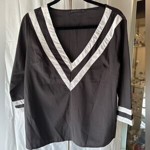 Black and White V Neck Blouse